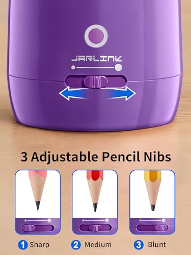 JARLINK Automatic Electric Pencil Sharpener - Hands-Free Operation, 3 Sharpness Modes, 3-Second Sharpening, Rechargeable & Portable for 7-12mm Pencils, Ideal for Classroom and Home Use (Purple) - color: Purple
