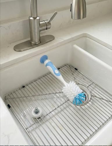 Baby Bottle Brush Set 4 in 1, Baby Bottle Cleaner, with 1P Nylon Bottle Brush, 1P Bottle Cap Brushes, 2P Straw Brushes, Bottle Brush with Nipple Cleaner and Suction Cup, BPA-Free(Blue) - color: Blue-nylon Brush