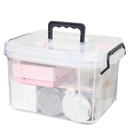 15qt Multi-Color Clear Medicine Organizer Storage Box (with Tray) - Thickened Plastic Empty First Aid Case + Handle | Portable Multipurpose Medical Caddy (White)