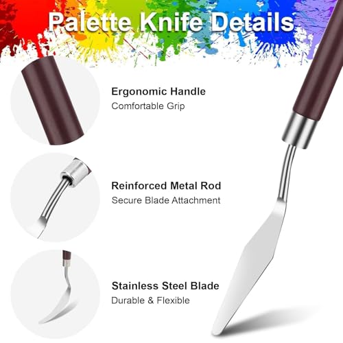 EEEKit 23 PCS Palette Knife Set, Stainless Steel Spatula Pallet Knife with Synthetic Brushes for Acrylic, Art Paint Scrapers for Oil Canvas, Watercolor Painting