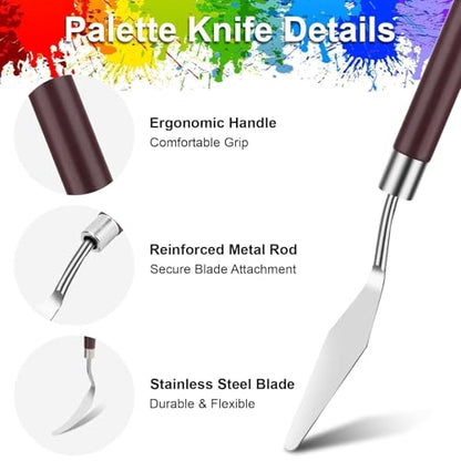 EEEKit 23 PCS Palette Knife Set, Stainless Steel Spatula Pallet Knife with Synthetic Brushes for Acrylic, Art Paint Scrapers for Oil Canvas, Watercolor Painting