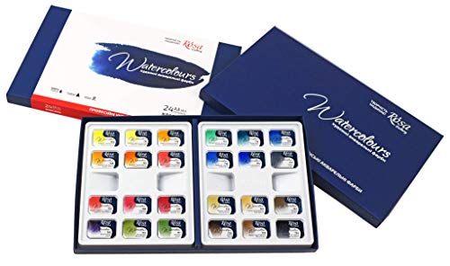 Rosa Gallery Professional Watercolor Paint, Set of 24, Full Pan, Made in Europe. Vibrant Colors in Cardboard Box, Perfect for Artists and Art Painting, Ideal for Watercolor Techniques