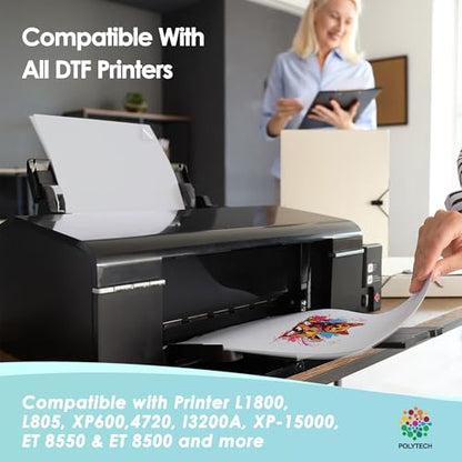 Polytech DTF Ink 6x500ML, Heat Transfer Printing Direct to Film, DTF Transfer Ink for PET Film, High Coverage Refillable DTF Ink for All DTF Printers High Accuracy, Good Printability - size: CMYKW 6x500ML