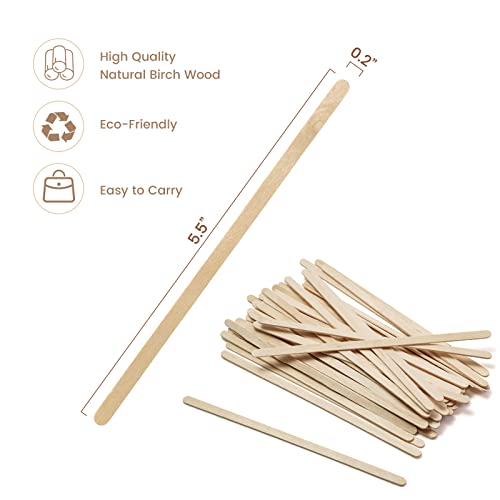500 Wooden Coffee Stirrers - Biodegradable 5.5" Coffee Stirrers Wood, Coffee Mixer Stick, Disposable Coffee Stirs, Stirring Sticks - BPA free Round-End Birch Wooden Stir Sticks For Coffee Bar - size: 5.5 Inches - 500 Sticks