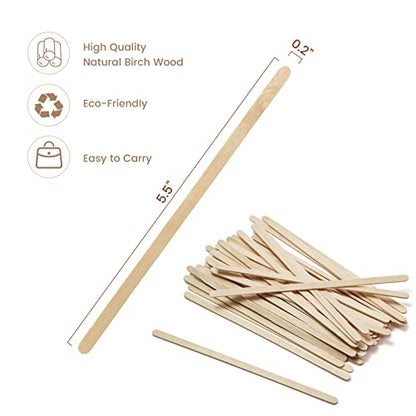 500 Wooden Coffee Stirrers - Biodegradable 5.5" Coffee Stirrers Wood, Coffee Mixer Stick, Disposable Coffee Stirs, Stirring Sticks - BPA free Round-End Birch Wooden Stir Sticks For Coffee Bar - size: 5.5 Inches - 500 Sticks