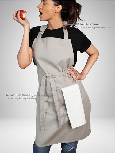 100% Cotton Kitchen Apron with 2 Pockets – Adjustable Chef Apron for Cooking Baking BBQ – Unisex Apron - color: Light Grey, size: Standard