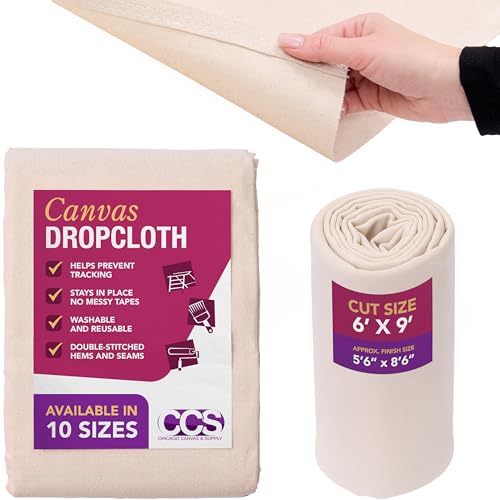 CCS Canvas Drop Cloth for Painting – All Purpose Cotton Duck Cloth Tarp for Curtains, Tablecloths, Backdrops – Washable & Reusable Floor Cover & Dust Sheet for Furniture (6x9 Ft) - size: 6 by 9 Feet