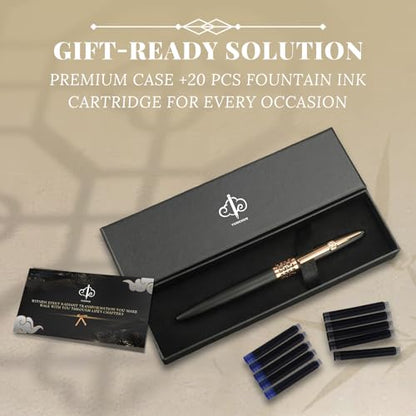 YUNCHUN Refillable Fountain Pen Fine Nib, Fancy Ink Pen with 10 Black & 10 Blue Ink Refills Cartridges, Cool Ink Pens for Writing, Business Metal, Best Gift Set for Men & Women, Blcak - color: Black, style: Fine Point