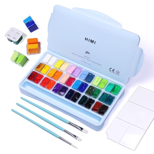Artme HIMI Gouache Paint Set, 36 Colors x 12ml Twin Jelly Cup Design with 3 Paint Brushes and a Palette in a Carrying Case Perfect for Artists, Students, Gouache Opaque Watercolor Painting