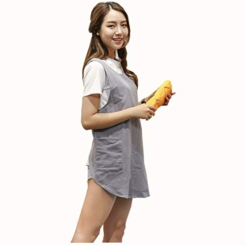 Shortened Design Apron, Japanese Style Soft Cotton Linen Apron with Two Side Pockets, X Cross Halter Aprons, Kitchen Cooking Clothes Gift for Women DIY Project, Crafting, Cooking, Baking(Light Gray) - color: Light Gray, style: 1# Style-rounded Edge