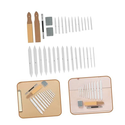 TIDTALEO 33pcs Sketch Drawing Tools Blending Stumps and Tortillions Set with Sandpaper Sharpener Pencil Extension Tool and Erasers for Beginner Artists and Students