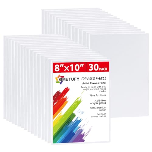 Simetufy 30 Pack 8x10 Inch Painting Canvas, Blank Cotton Canvas Panels Bulk Value Pack for Party, Acrylics Oil Watercolor Tempera Paints - size: 8"x10"