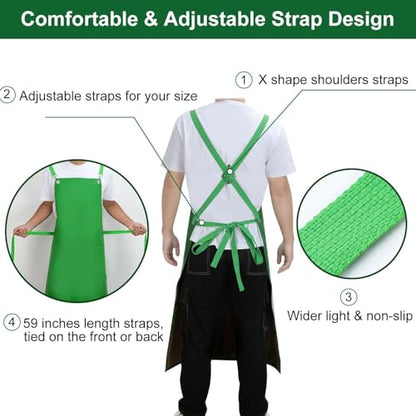 SHEOMERN Waterproof Rubber Apron, 43" Anti-Tear Heavy Duty Vinyl Adjustable Thicker Cross Back Dishwasher Apron for Restaurant Dishwashing, Butcher, Lab Work, Dog Grooming Green - color: Green