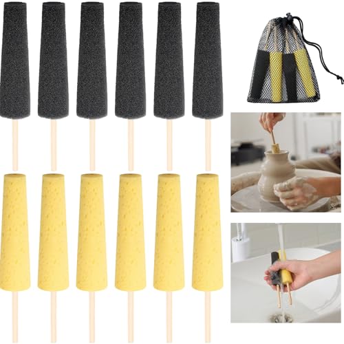 Teenyyou 12 Pcs 2 Colors Pottery Sponges for Clay, Burr Repair Stick Pottery Trimming Tools for Clay Making Ceramic Tools Sponge Accessories Shaping and Carving