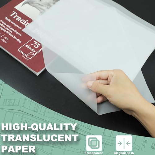 Tracing Paper 8.5x11 inch, 100 Sheets Transparent Vellum Paper for Tracing Pads, 38lb/60gsm Translucent Tracing Paper for Pencil, Marker and Ink，Trace Images, Sketch, Preliminary Drawing, Overlays. - size: 8.5-x-11-inch:1 Pack