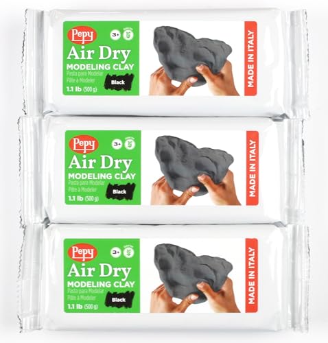 Pepy Premium European Air Dry Modeling Clay Black 3 Pack 1.1 lb Bars, 3.3 lbs Total, Easy to Use Air-Hardening Clay for Classroom and Montessori Sculpting and Crafts Projects - color: Black, size: 3.3 Lbs