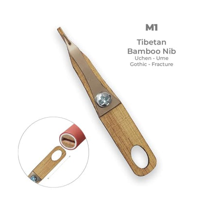 Tibetan Bamboo Calligraphy Nib Set – 8 Interchangeable Bamboo Nibs with Pen Holder – Uchen, Ume, Gothic, Fracture Writing