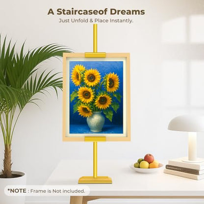 Adjustable Tabletop Easel Stand for Frames up to 29" H - Heavy-Duty Picture Frame Stand for Display, Canvas & Art, Premium Metal Gold