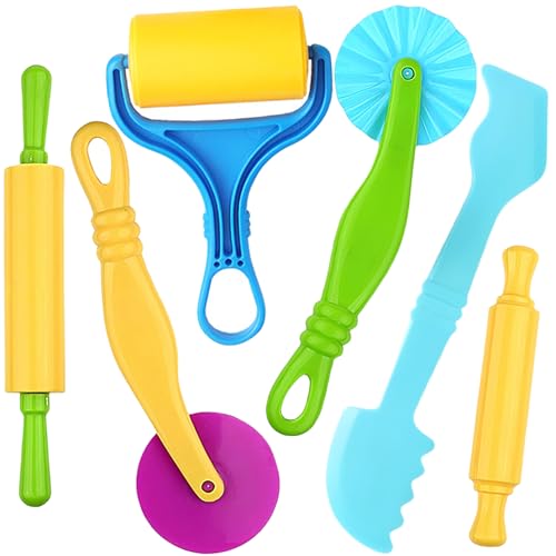 Clay and Dough Tools 6 Pieces Basic Dough Tool Set for Kids, Variety of Rolling Pins, Rollers, Cutters - color: TTX
