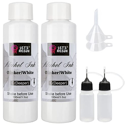 LET'S RESIN White Alcohol Ink for Resin, Alcohol Ink,2 Bottles Each 3.5oz,Adjustable Alcohol-Based Ink,White Pigment for EpoxyResin,Resin Petri,Tumblers, Resina Art