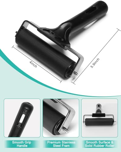 UCEC 7 Pack Linocut Block Printing Kit – Includes 5 Soft 4" x 6" Linoleum Blocks and Lino Cutting Tools with 6 Blades Universal Size, 4’’ Brayer Roller, Complete Rubber Stamp Carving Kit for Beginner - color: 7pcs(linoleum Knife+4 Inch Brayer Roller+rubbe