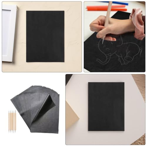 SEWCHICS 55pcs Black Carbon Graphite Transfer Paper with Dual Tip Stylus Pens for Stable Tracing on Canvas, Wood, Paper, and Artistic Surfaces, for Creative Projects