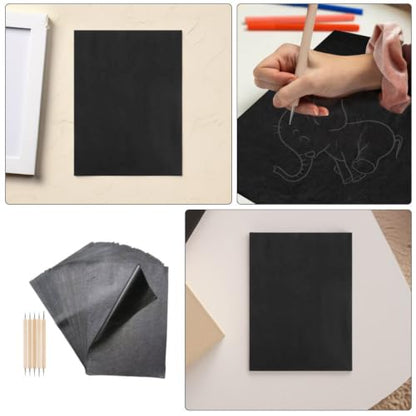 SEWCHICS 55pcs Black Carbon Graphite Transfer Paper with Dual Tip Stylus Pens for Stable Tracing on Canvas, Wood, Paper, and Artistic Surfaces, for Creative Projects