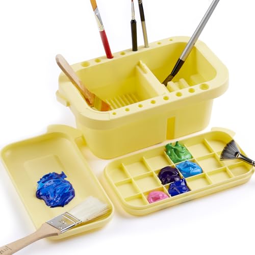 SEVENY Paint Brush Cleaner, Holder & Organizer with Palette, Yellow | Acrylic, Watercolor, Water-Based Paints - color: Yellow