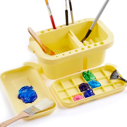 SEVENY Paint Brush Cleaner, Holder & Organizer with Palette, Yellow | Acrylic, Watercolor, Water-Based Paints - color: Yellow