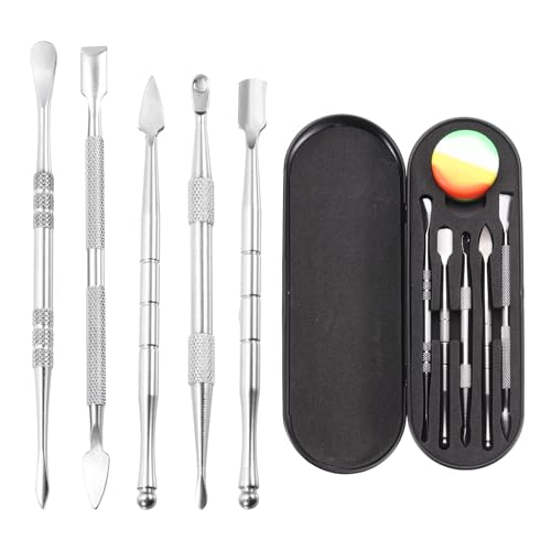MECCANIXITY 6 Pcs Wax Carving Tools Stainless Steel Wax Carving Sculpting Tools with 5ml Silicone Container Jar and Portable Metal Black Case for Modeling Shaping, Silver Tone - color: Silver Tone, Black Metal Case