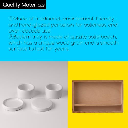 MEEDEN 2 Pack Porcelain Palette Cup, Ceramic Palette with Lid, Deep Well Oil Painting Cup, Artists Paint Water Cup, Oil Paint Dipper, Brush Wash Bowl with Beech Wood Tray - size: Not Available | 2 Wells
