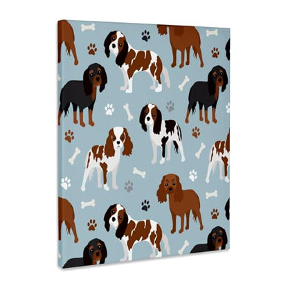 3dRose Cavalier King Charles Spaniel Pattern Blue Museum Grade Canvas Wrap 11x14 - size: 11"L x 14"W
