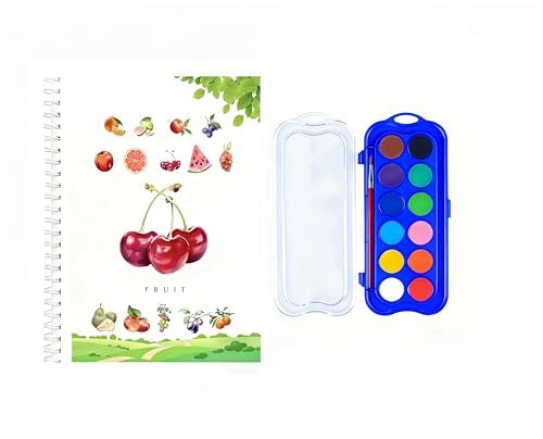 Watercolor Workbook, Water Paint Adult Set, Easy Coloring Book for Adults, Beautiful Paintings for Beginners (Fruit - Album) (Fruit - 12 Colors) - color: Fruit -12 colors