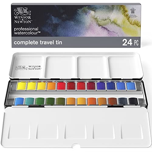 Winsor & Newton Professional Watercolor Paint Set, Lightweight Metal Box, 24 Half Pan - style: Lightweight Metal Box 24 Half Pan