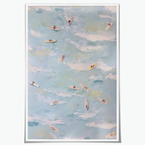 Aerial Surfers Posters Abstract Coastal Wall Art Canvas Print Blue Ocean View With Mini Surfboards Surf Painting Picture Decor for Bedroom Bathroom Modern Beach House Artwork 16x24inch Unframed - color: Style-6 Unframed, size: 16"L x 24"W