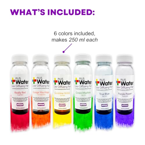 Roylco PlusWater Washable Liquid Watercolor Paint Value Kit – Just Add Water to Create Paint | 8oz Large Bottle, Safe & Non-Toxic | Water Colors Painting Supplies for Art, Craft DIY, Poster, School, Home, Classroom & Party | Easy Pour Fluid Bottles - colo