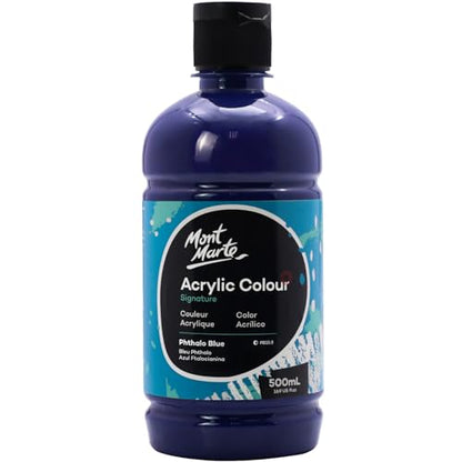 Mont Marte Signature Phthalo Blue Paint, 16.9oz (500ml), Semi-Matte Finish, Suitable for Canvas, Wood, Fabric, Leather, Cardboard, Paper, MDF and Crafts - color: Phthalo Blue, size: 16.9 Fl Oz (Pack of 1)