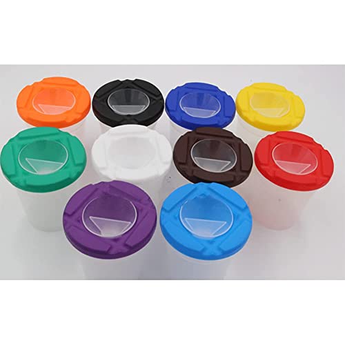 10 Piece Paint Brushes with Plastic Handles and 10 Piece Wash Cup with Colored Lids Preschool Art Supplies for Kids Art Class