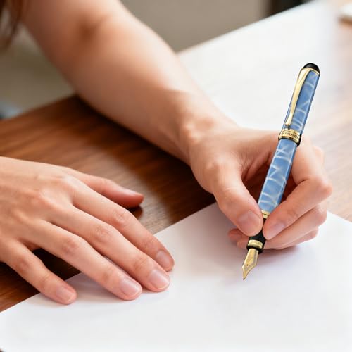 Luxury Fountain Pen Set – 46g Metal Calligraphy Pen with Gift Box, 2 Ink Cartridge Sets (Black & Blue), Flex Nib Writing Pen for Beginners & Professionals (Sky Blue) - color: Sky Blue