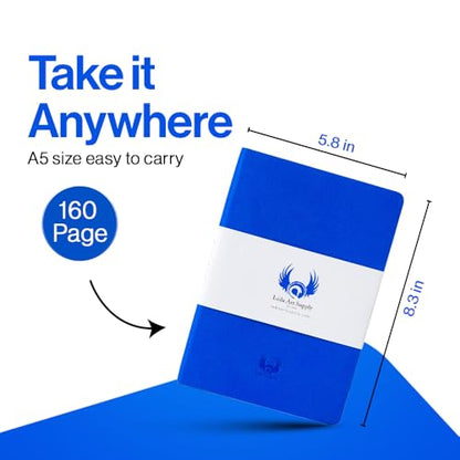 Leda Art Supply Aegean A5 Sketchbook, 160 Pages, Smooth Cream Drawing Paper, Lay-Flat Softcover with Thread-Sewn Binding, Elastic Strap & Back Pocket (5.8 x 8.3 in) - size: Medium Blue
