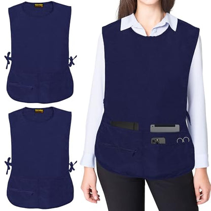5 Pockets Cobbler Aprons for Women Men (Pack of 2) – Zipper Pocket Smock Apron - color: Navy, size: X-Large