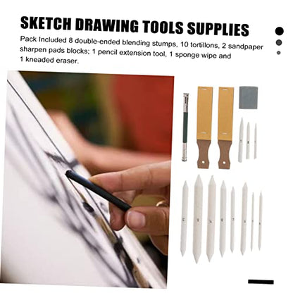 LALAFINA 69pcs Sketch Tool Set Stumps Tortillions Sandpaper Pencil and Eraser for Artists Students and Beginners for Blending Shading and Detailing