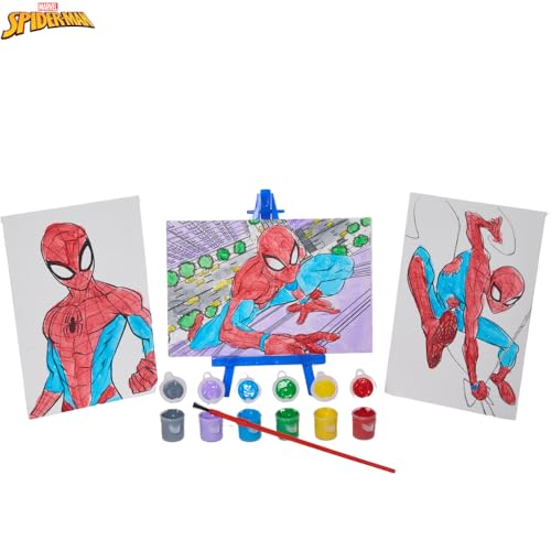Innovative Designs Marvel Spiderman Canvas Paint Set for Kids with 3 Canvases, Acrylic Paint, Paintbrush, & Easel - color: Spiderman