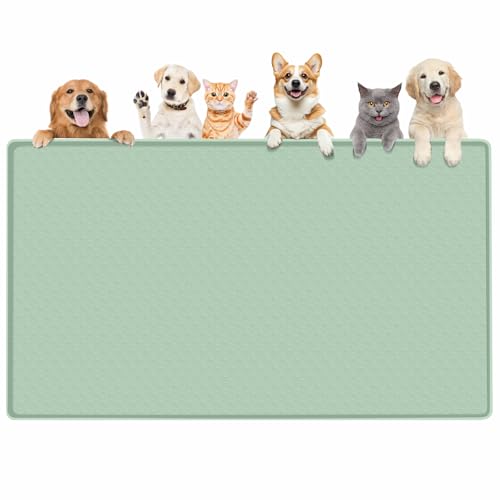 Dog Food Mat 51''x25.6'' Extra Large Dog Mat for Food and Water,Green | Silicone Dog Bowl Mat with Raised Edge, Waterproof Non-Slip Pet Feeding Mat for Floors, fit for Dog Cat Bowls - color: Green, size: 51"L x 25.6"W