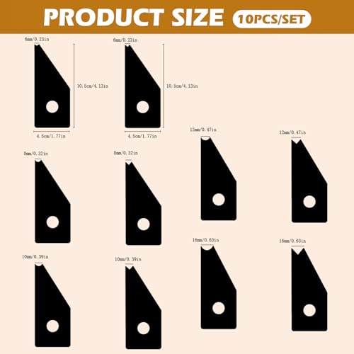 10pcs Pottery Ribs Tool Kit, HSSZXFR 10.5x4.5cm Right-Angle Trapezoidal Shape Pottery Clay Ribs with Arc-Shaped and Right-Angle Shaped Openings, Diameters 6/8/10/12/16mm, for DIY Carving Molds