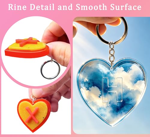 GEOCCI Keychain Resin Molds, 27 Cavities Heart-Shaped Alphabet Resin Mold Kit for Keychain, Pet Tag, Crafts Making（Silicone Products with Holes）