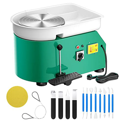 Pottery Wheel Pottery Forming Machine 25CM 350W Electric Pottery Wheel with Detachable Basin Foot Pedal DIY Clay Tool Ceramic Machine Work Clay Art Craft (Green)1 - color: green