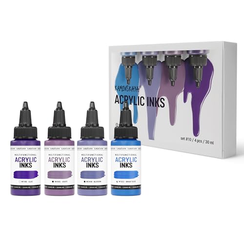 Kamenskaya Acrylic Inks for Artists - Acrylic Ink Set, Color Combination #10-4 pcs. 1 Fl Oz (30 ml) Each - color: Color Combination #10, style: Core Line