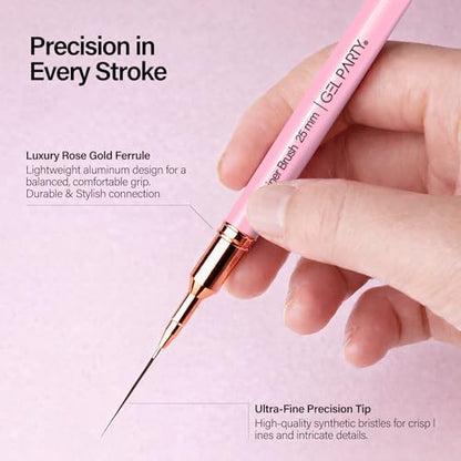 GELPARTY 7Pcs Pink Nail Art Brush Set - Professional Ultra-Fine Liner & Detail Brushes for Gel Polish & Acrylic Nails - Includes White Agate Palette & Holder - Manicure Design Tool Kit - color: Pink