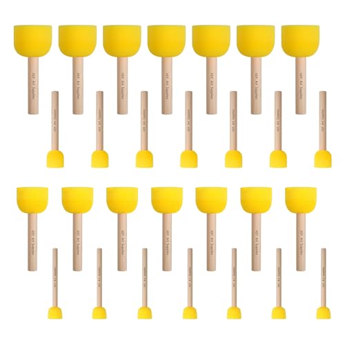 Round Foam Brush 28 Piece Set 0.5''x7 0.75''x7 1''x7 +1.5''x7, Round Sponge Brush for Painting, Soft & Disposable & Washable - size: Assorted 28Pc
